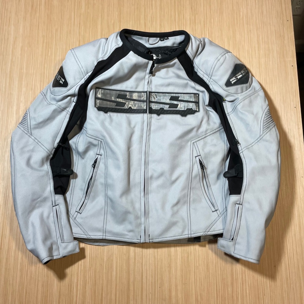 Speed and Strength Motorcycle Jacket Mens Medium Gray Black Padded Racing Gear